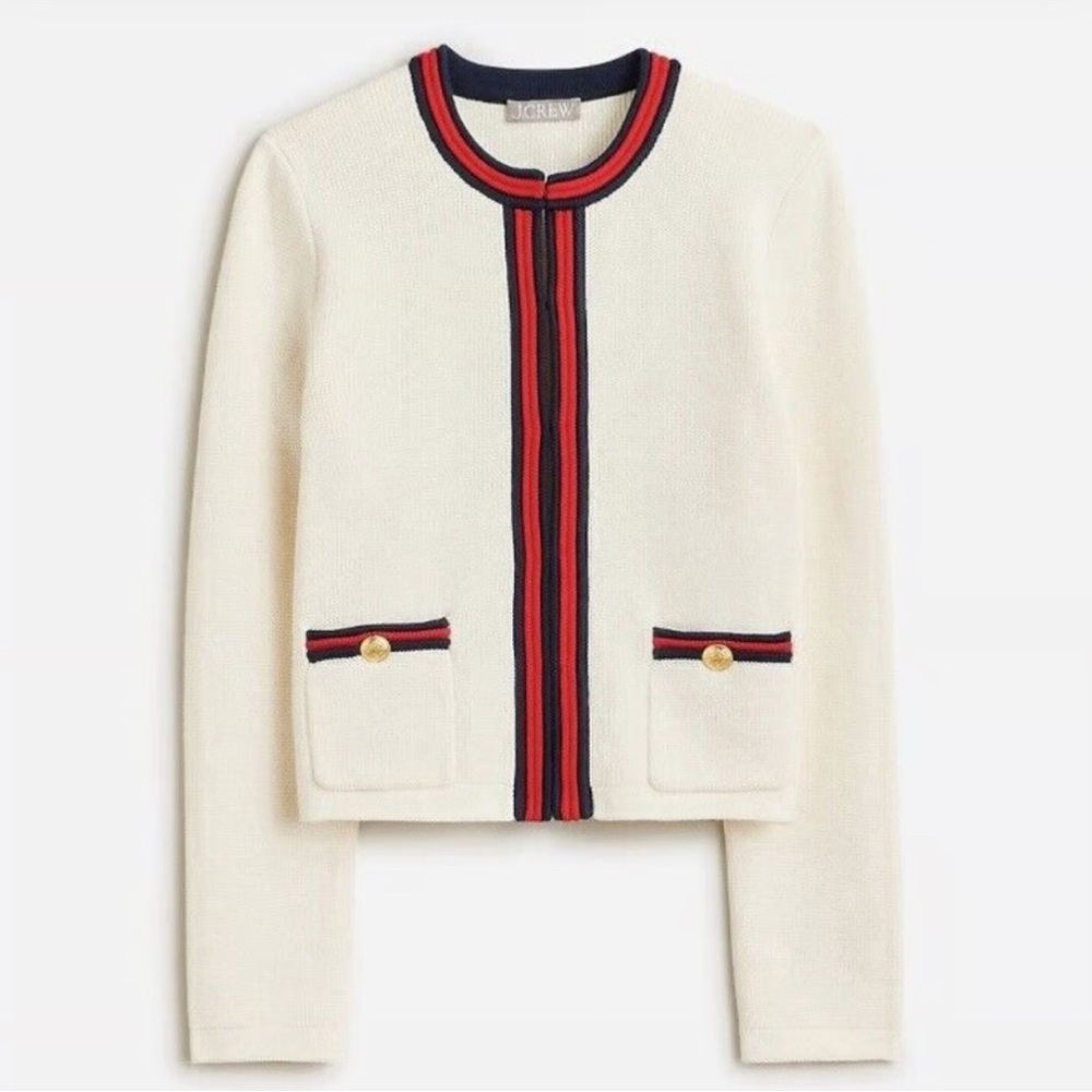 J. Crew Ivory Sweater with Navy and Scarlet Accents